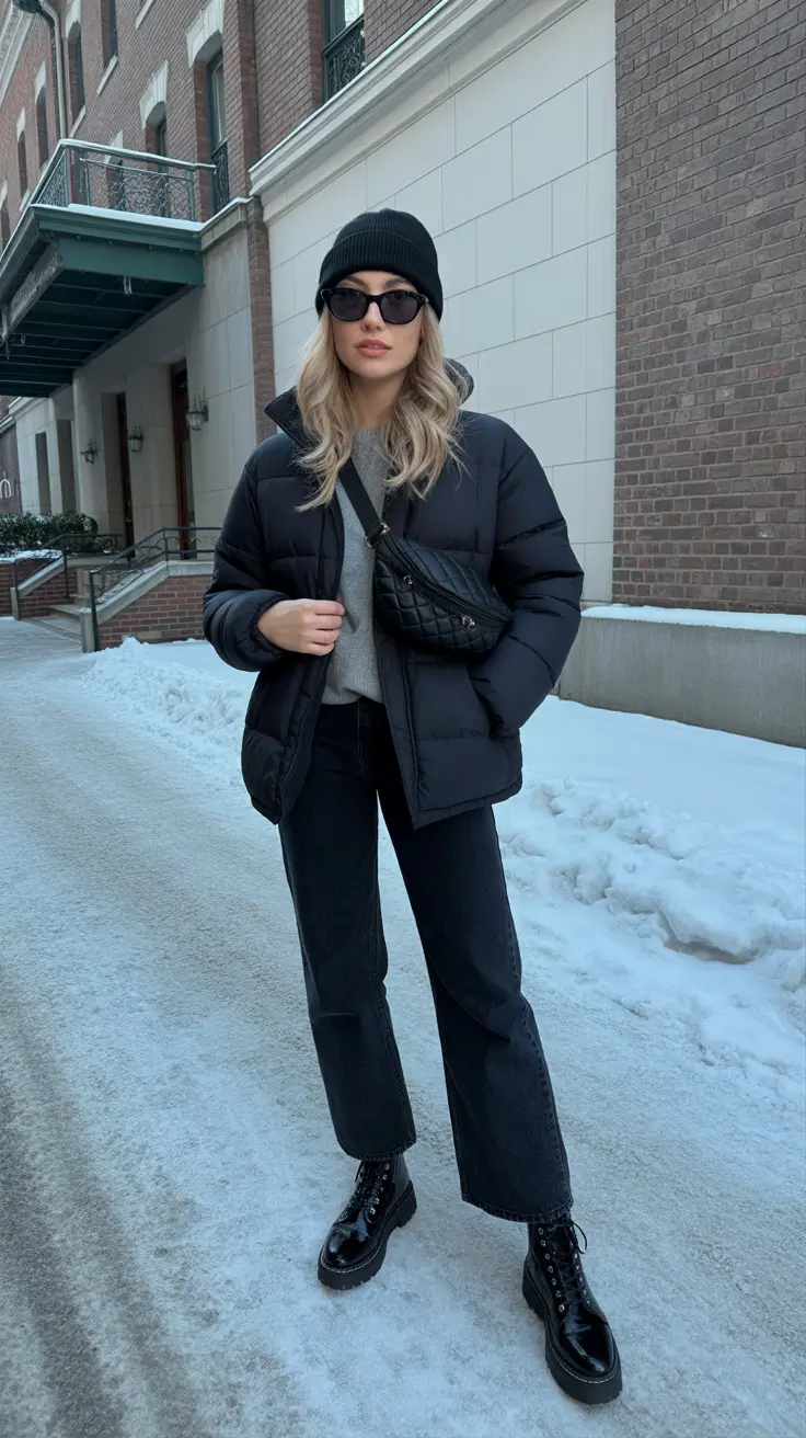 Best cold weather outfits 2026 - Beanie, Quilted Crossbody, And Snow-Proof Boots