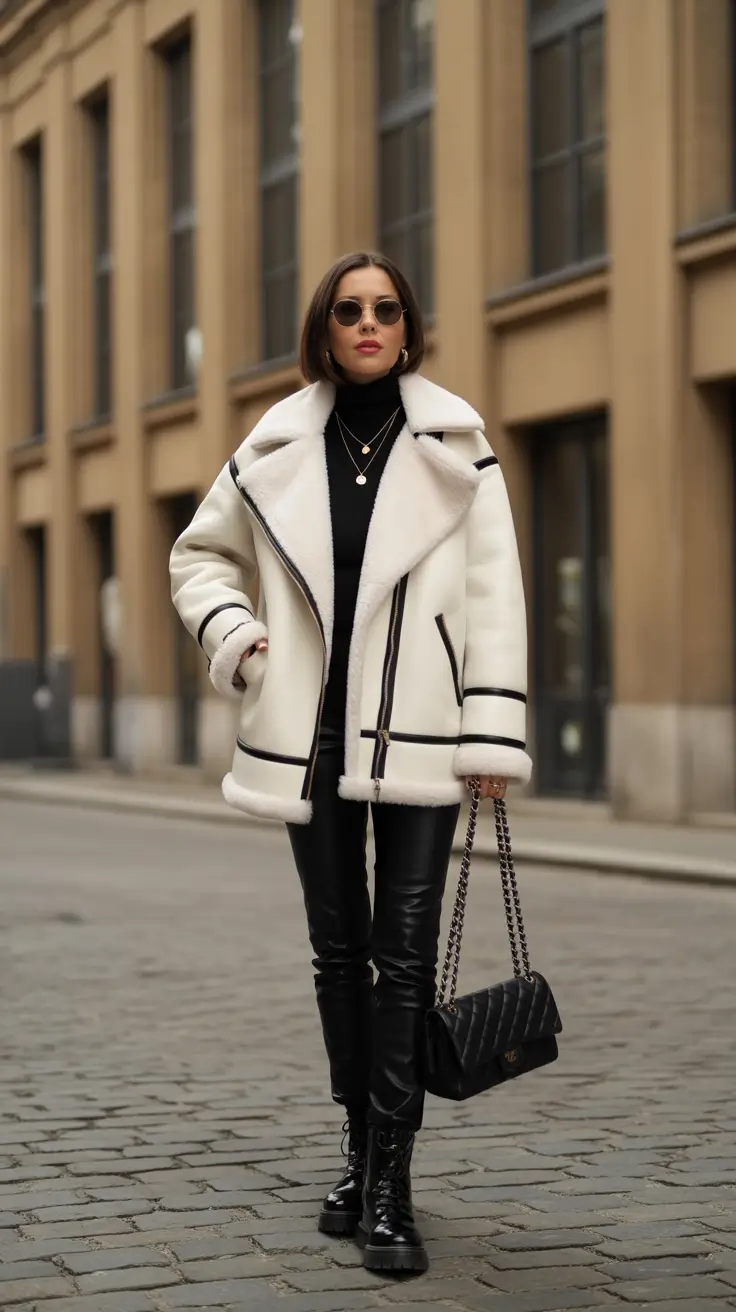 Best cold weather outfits 2026 - Ivory Shearling With Leather Sleekness
