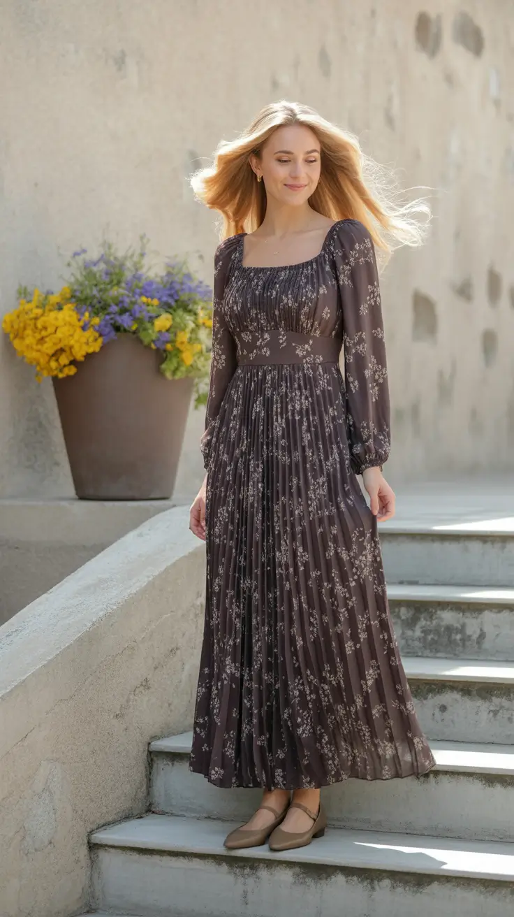 Best cute outfits 2026 - Square-Neck Smocked Maxi With Pleats and Mary Janes