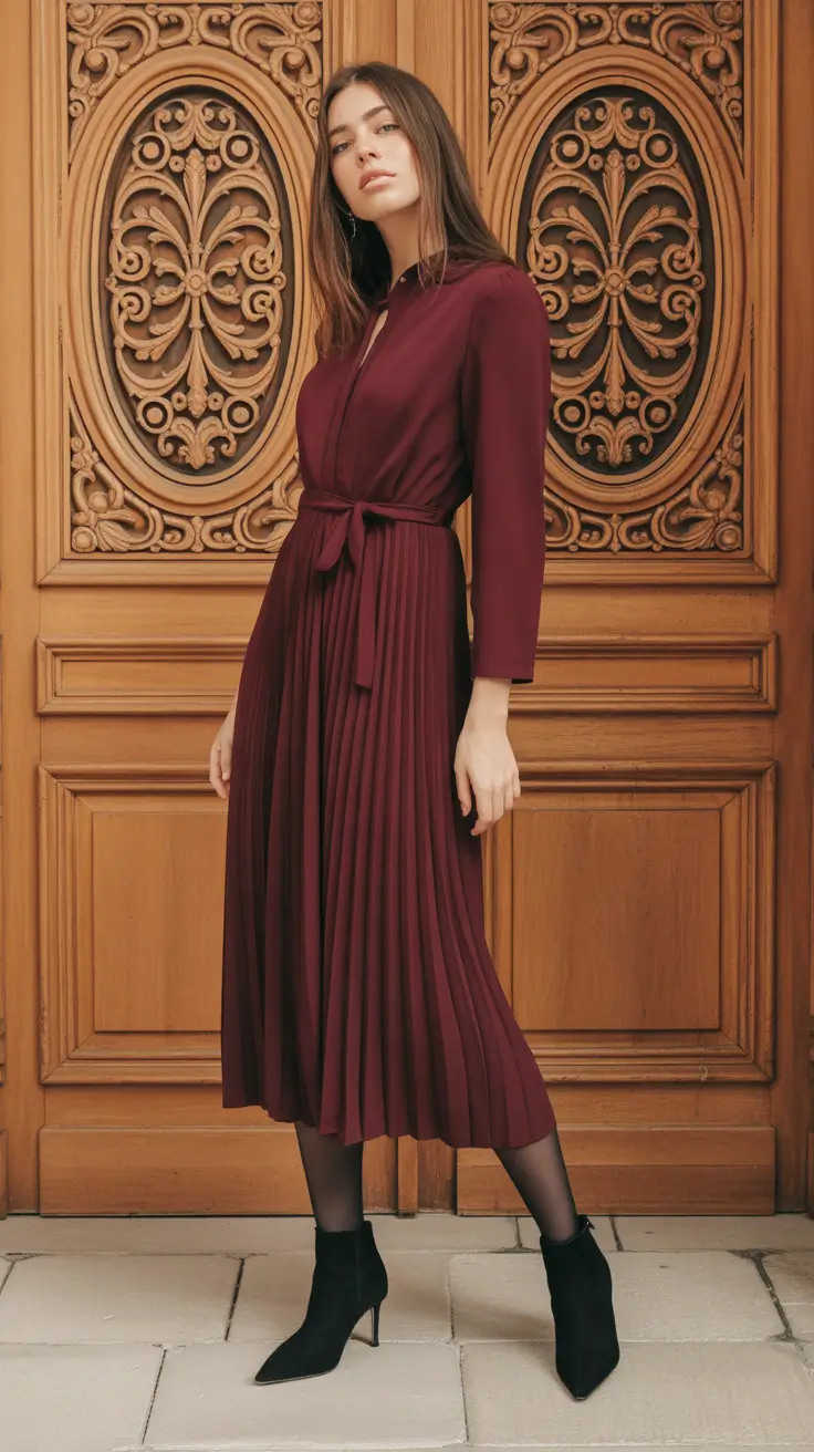 Best cute outfits 2026 - Merlot pleats with ankle boots