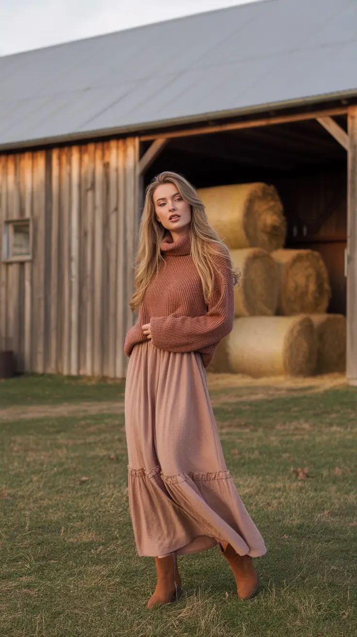 Best cute outfits 2026 - Warm Turtleneck + Floaty Maxi In Country Tones