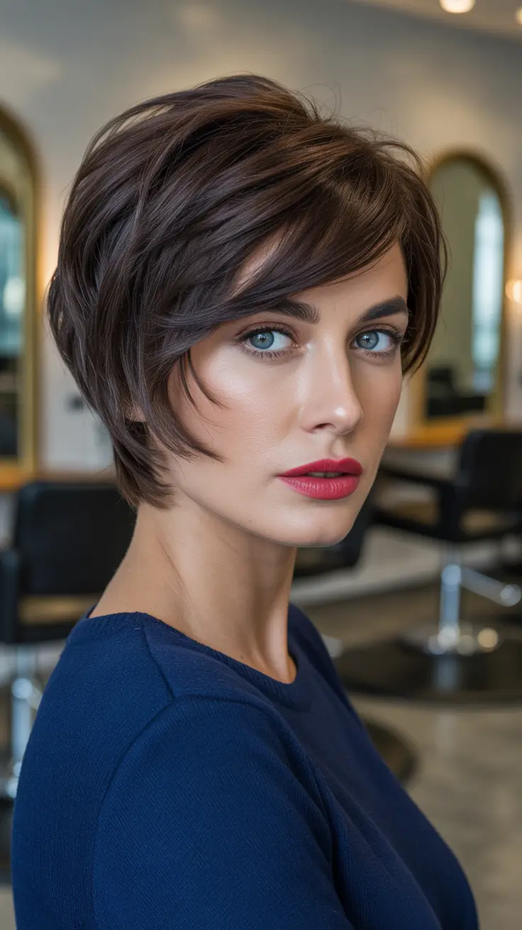 Dark brown hair color 2026 - sleek and rich - Edgy Dark Pixie With Soft Volume