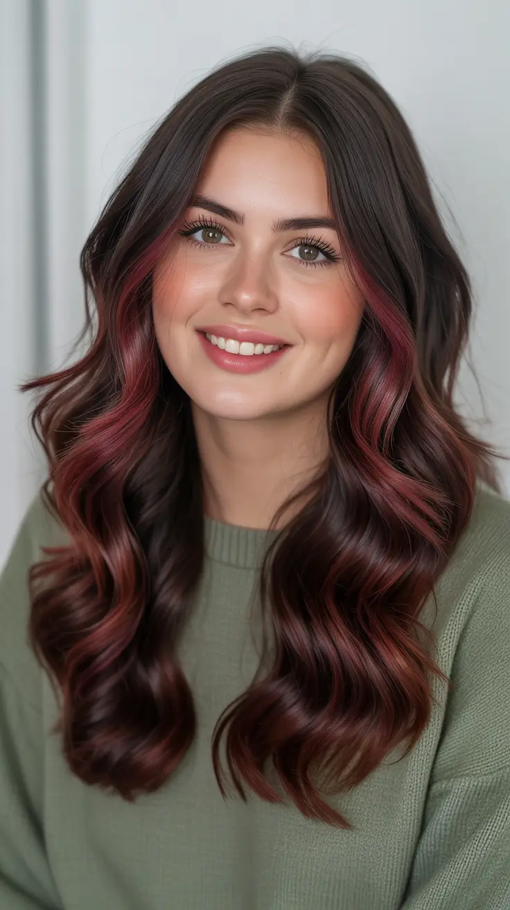 Dark Brown Hair Color 2026 - Sleek And Rich - Rosy Red Accents On Deep Brown Lengths
