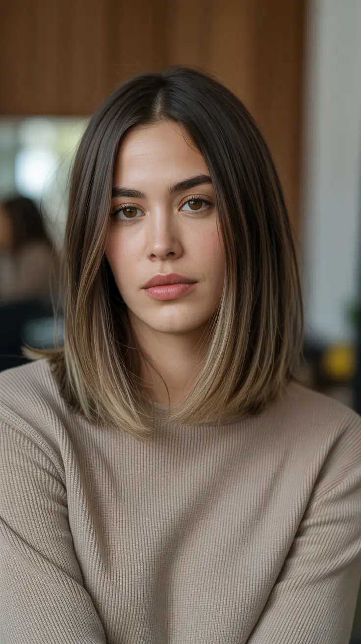 Dark brown hair color 2026 - sleek and rich - Sleek Chocolate Lob With Soft Bright Ends