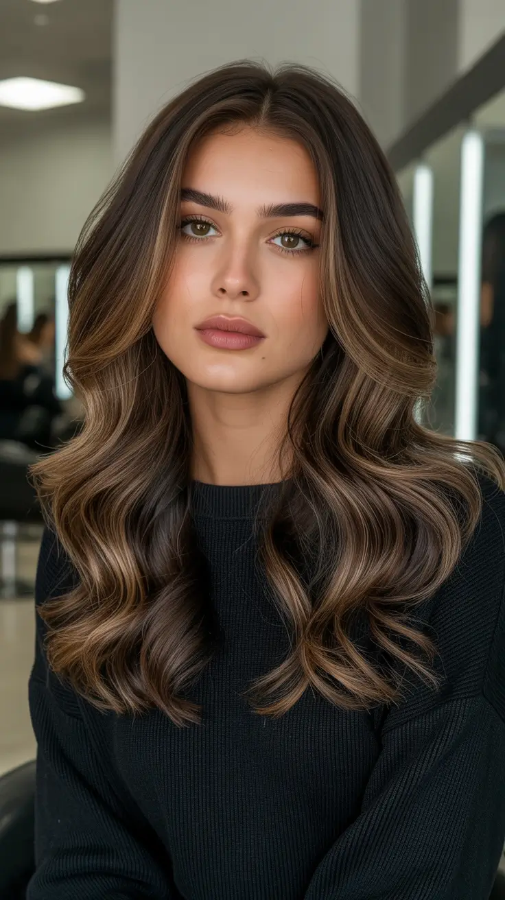 Dark brown hair color 2026 - sleek and rich - Rich Ribbon Waves For A Luxe Brunette Look