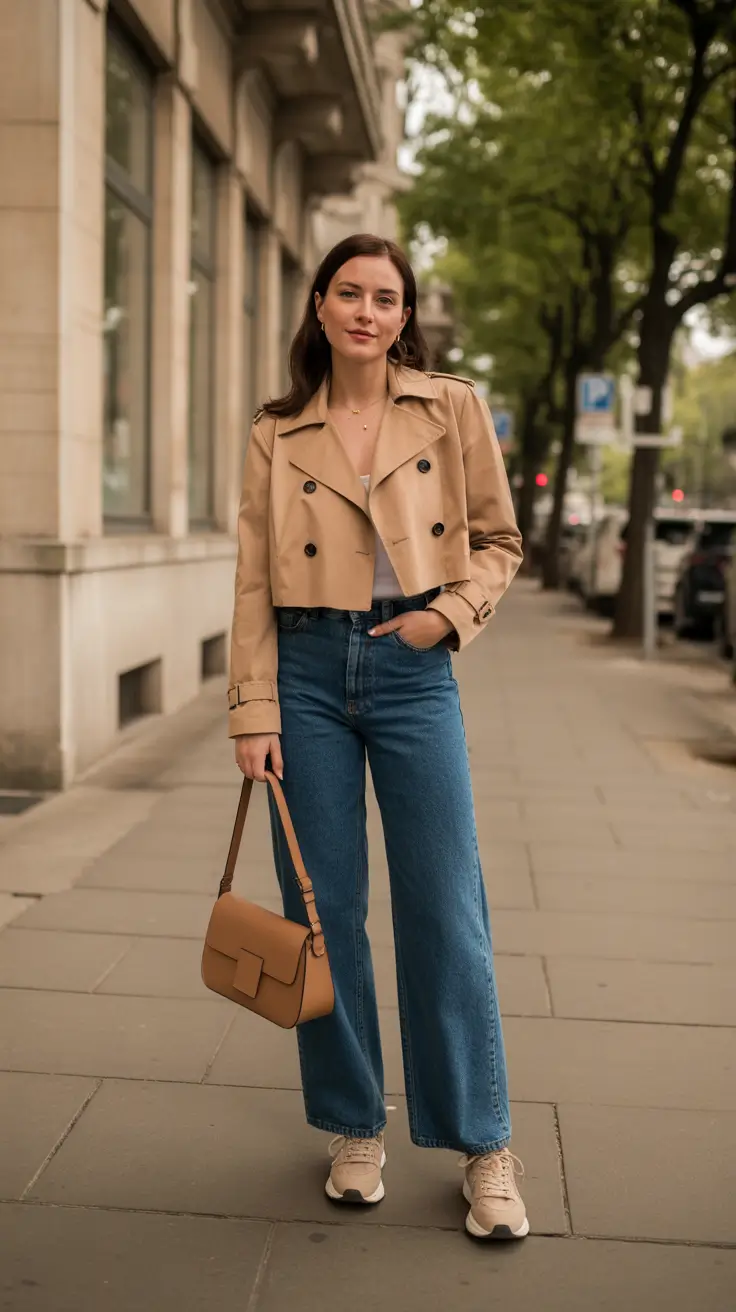 Trendy everyday outfits 2026 - Cropped Trench And Denim For Modern Street Style