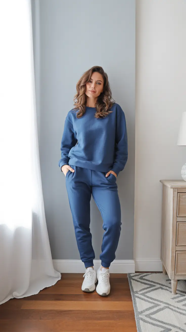 Best gym outfits 2026 - Blue Monochrome Sweat Set For Cozy Training