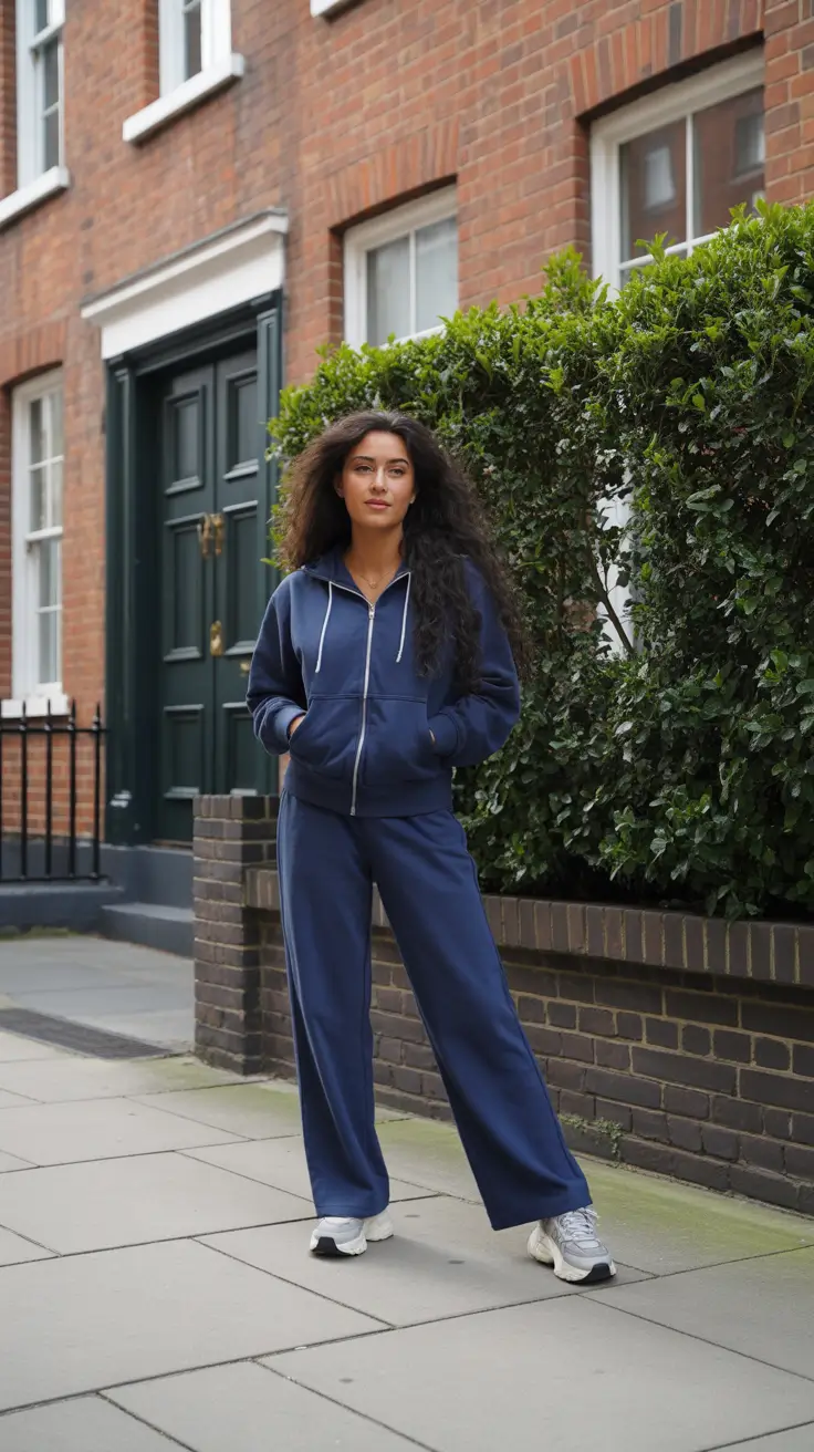 Best gym outfits 2026 - Navy Zip Hoodie With Wide-Leg Track Pants