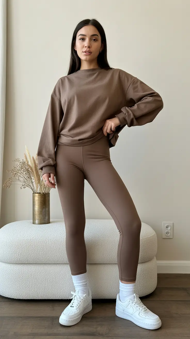 Best gym outfits 2026 - Monochrome Cocoa Set With Relaxed Sweatshirt