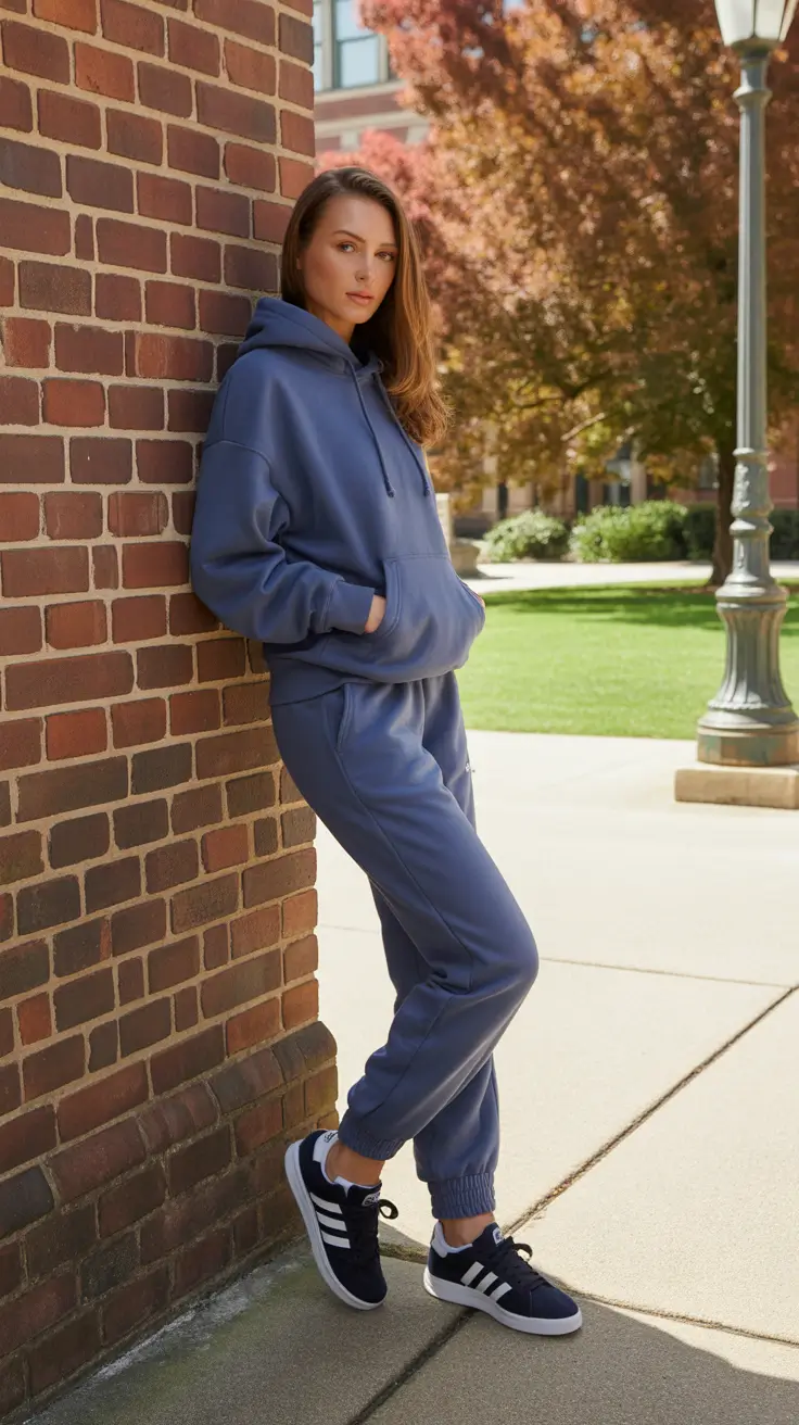 Best Gym Outfits 2026 - Indigo Hoodie Set With Sport Classics