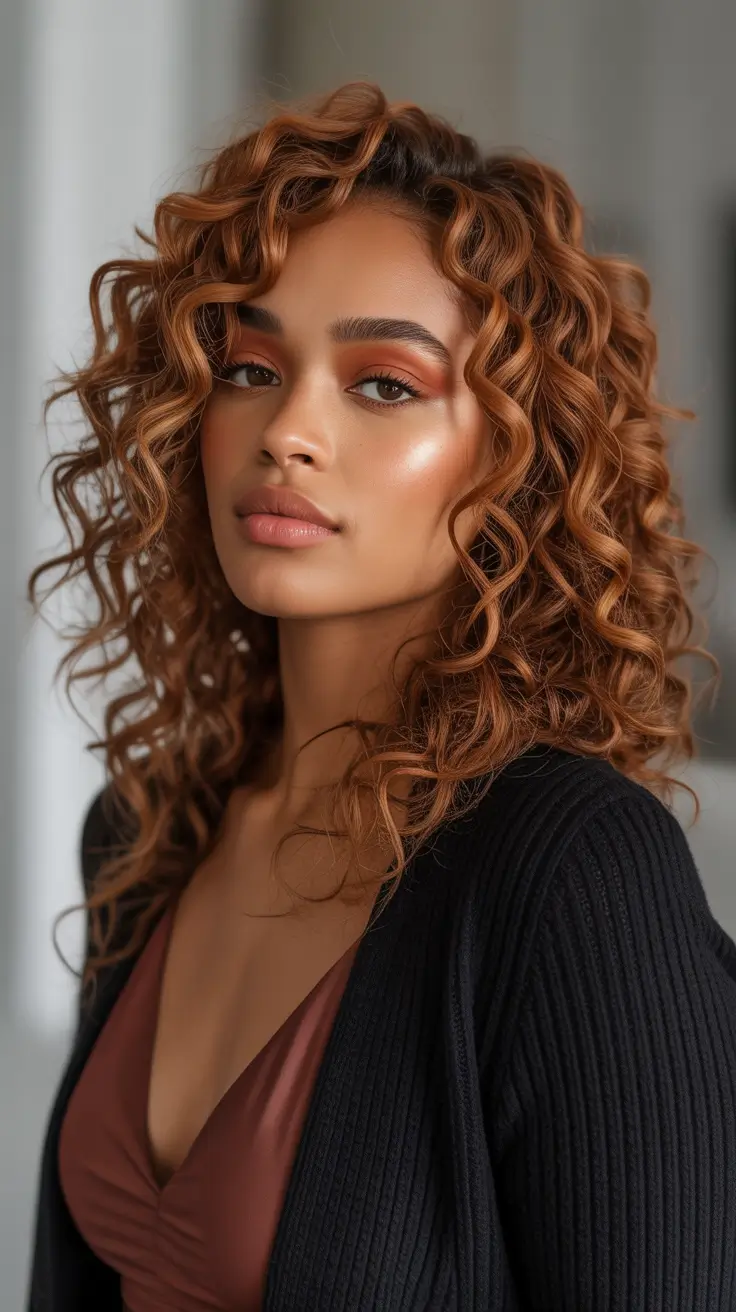 Best hair color for brown skin 2026 Coppery Curls With Soft Dimension