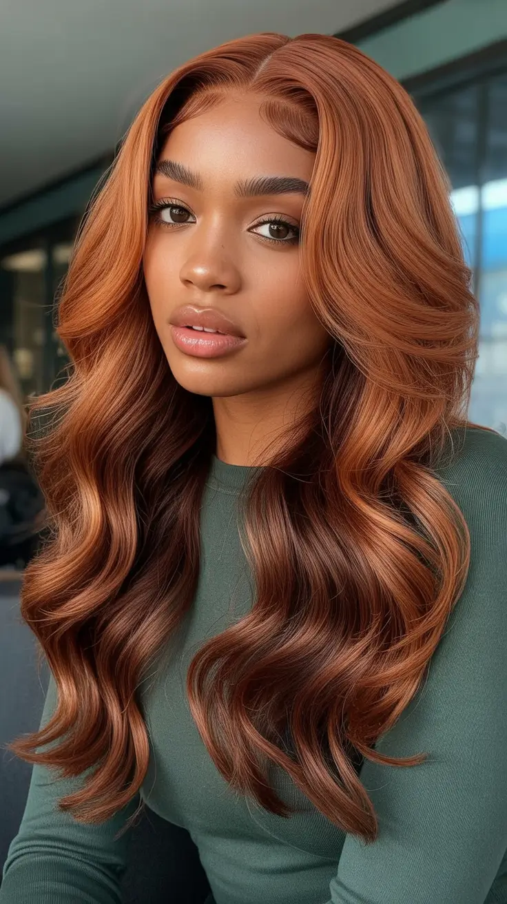 Best hair color for brown skin 2026 - Copper Cinnamon Waves For Warm Glow