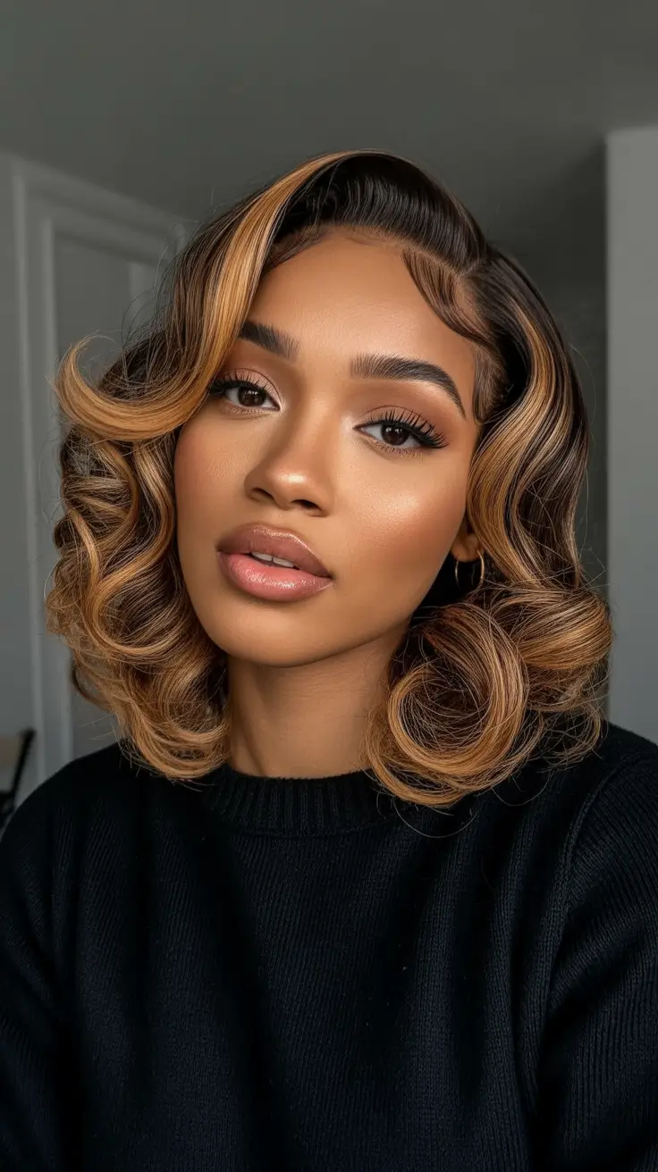 Best Hair Color For Brown Skin 2026 Glossy Caramel Curls On Short Lengths