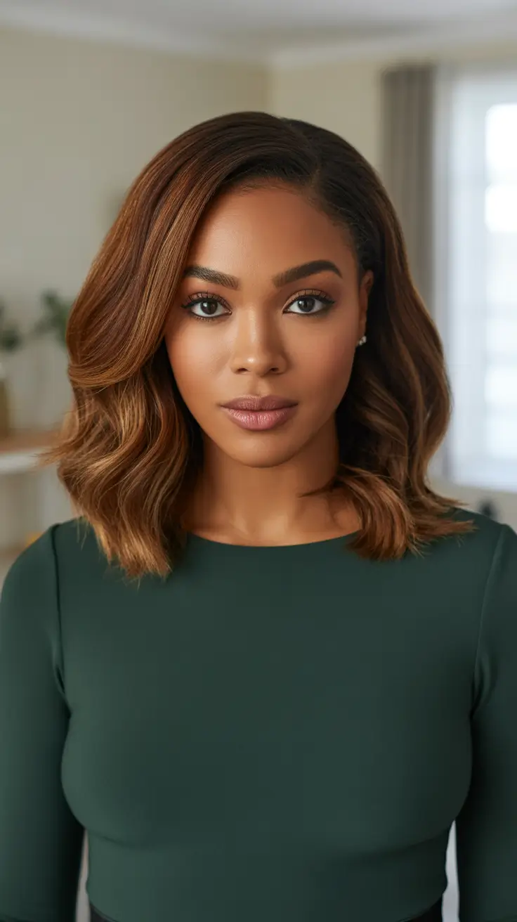 Best Hair Color For Brown Skin 2026 Soft Chocolate Lob With Subtle Shine