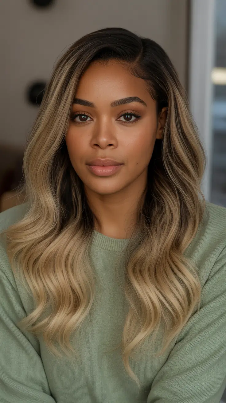 Best Hair Color For Brown Skin 2026 Cool Bronde Waves With Soft Dimension