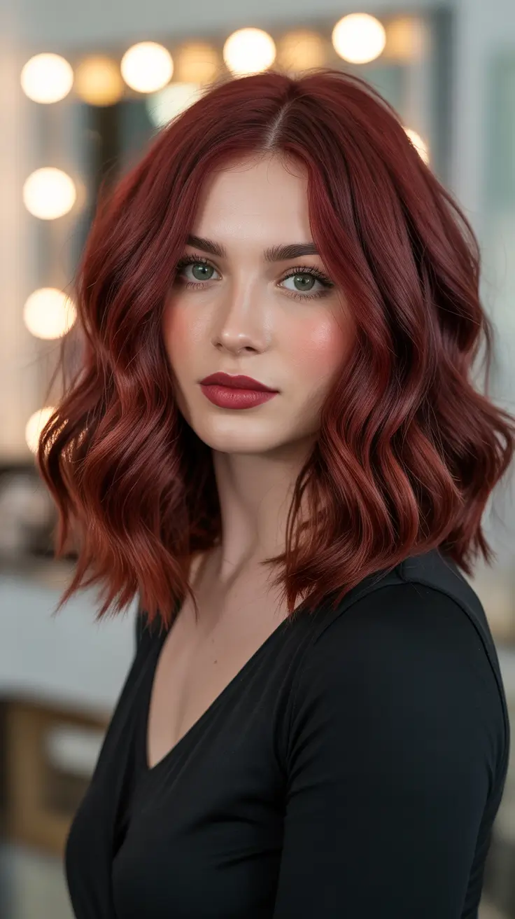 hair color ideas 2026 by all season - Deep Ruby Lob For Night And Day