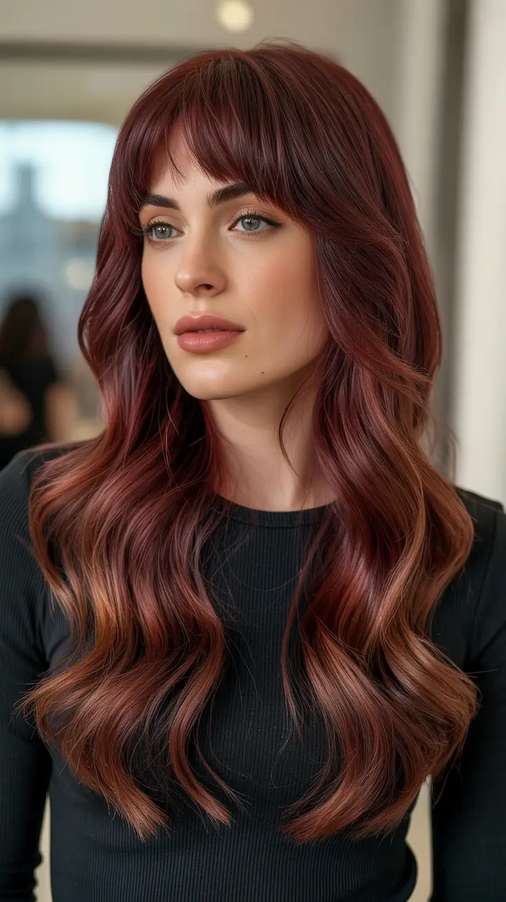 hair color ideas 2026 - Berry Melt Waves For Moody Winter Evenings