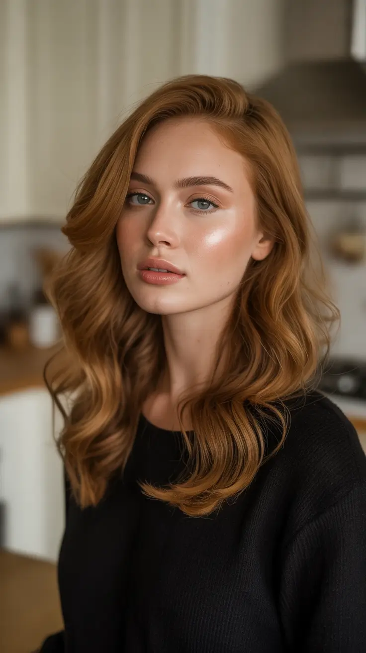 hair color ideas 2026 by all season - Golden Ginger Waves For Mild Autumn Days