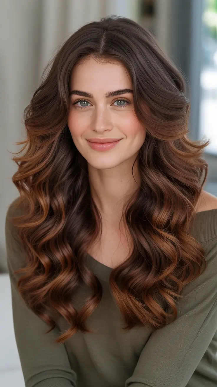 hair color ideas 2026 by all season - Glossy Brunette Waves For All Seasons
