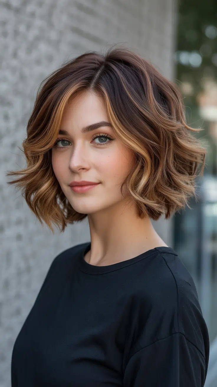 hair color ideas 2026 by all season - Dimensional Short Wavy Bob With Honey Ends