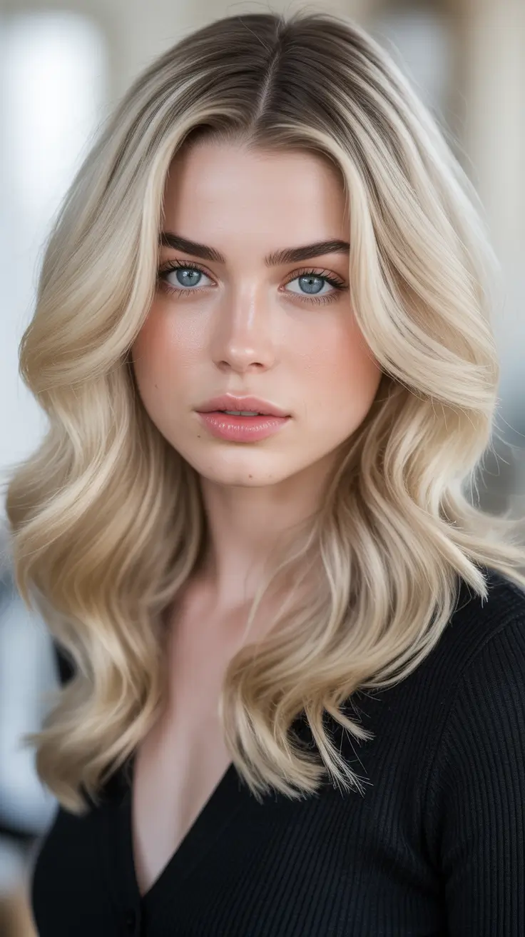 Hair color ideas to look younger 2026 Vanilla Blonde Waves For A Lifted Face Effect