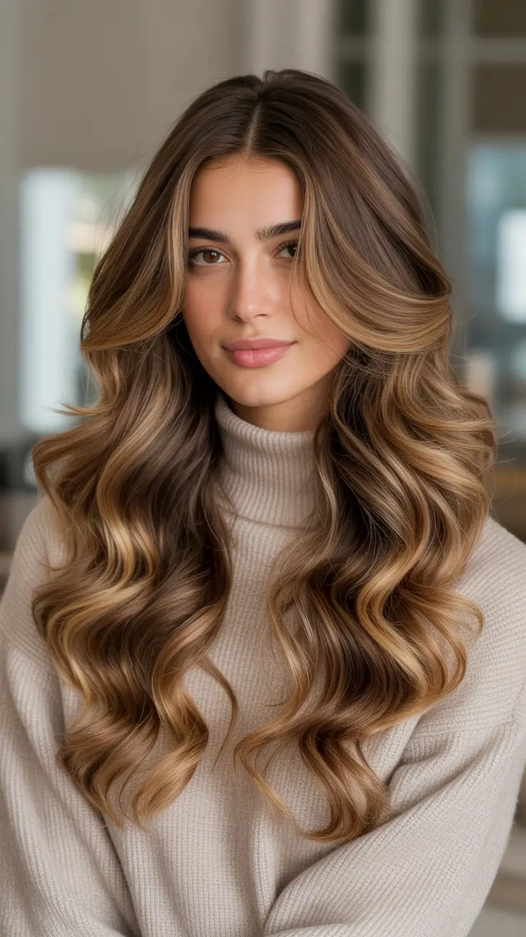 Hair color ideas to look younger 2026 Golden Balayage With Curtain Movement