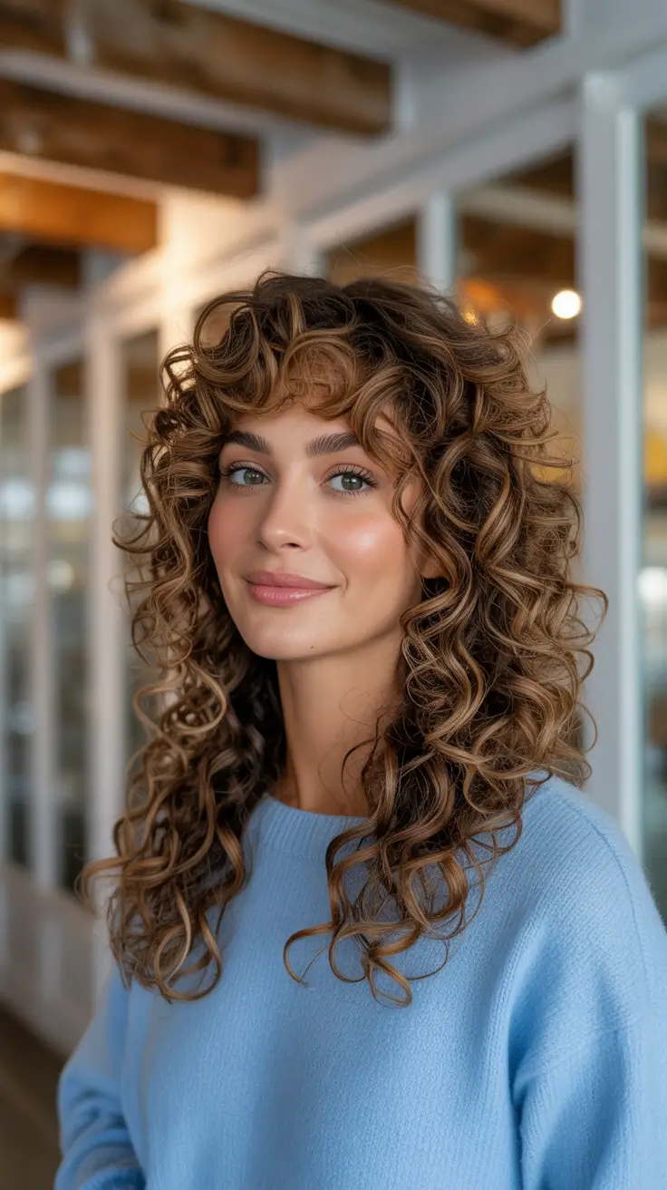 Best haircut ideas 2026 Bouncy Curly Shape With Playful Fringe