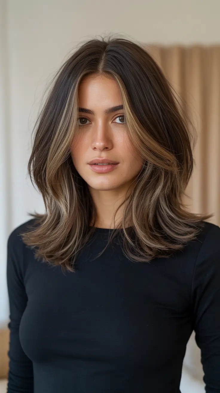 Best Haircut Ideas 2026 - Face Framing Mid Length Layers With Highlights