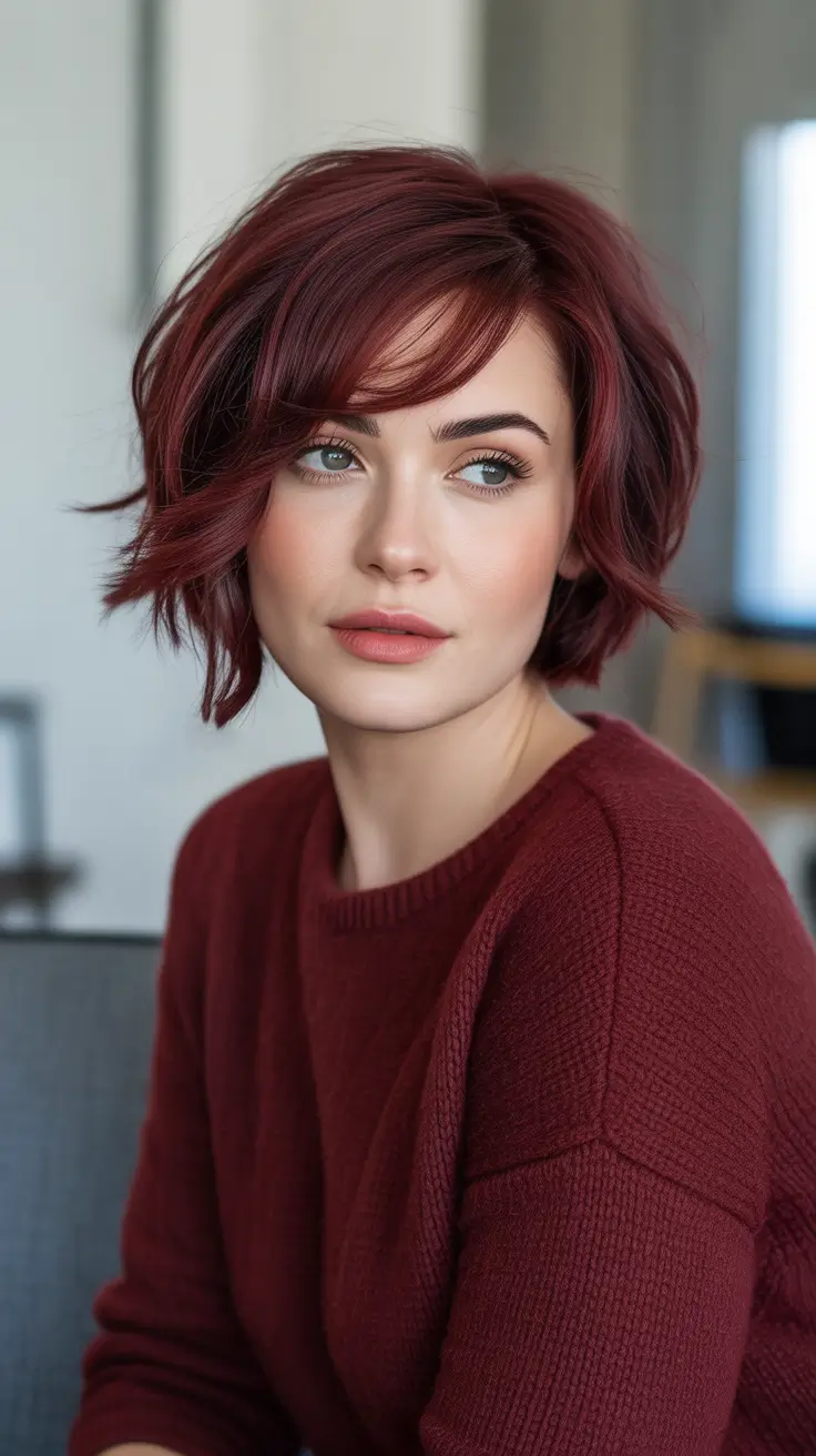 Best haircut ideas 2026 Wine Red Textured Bob