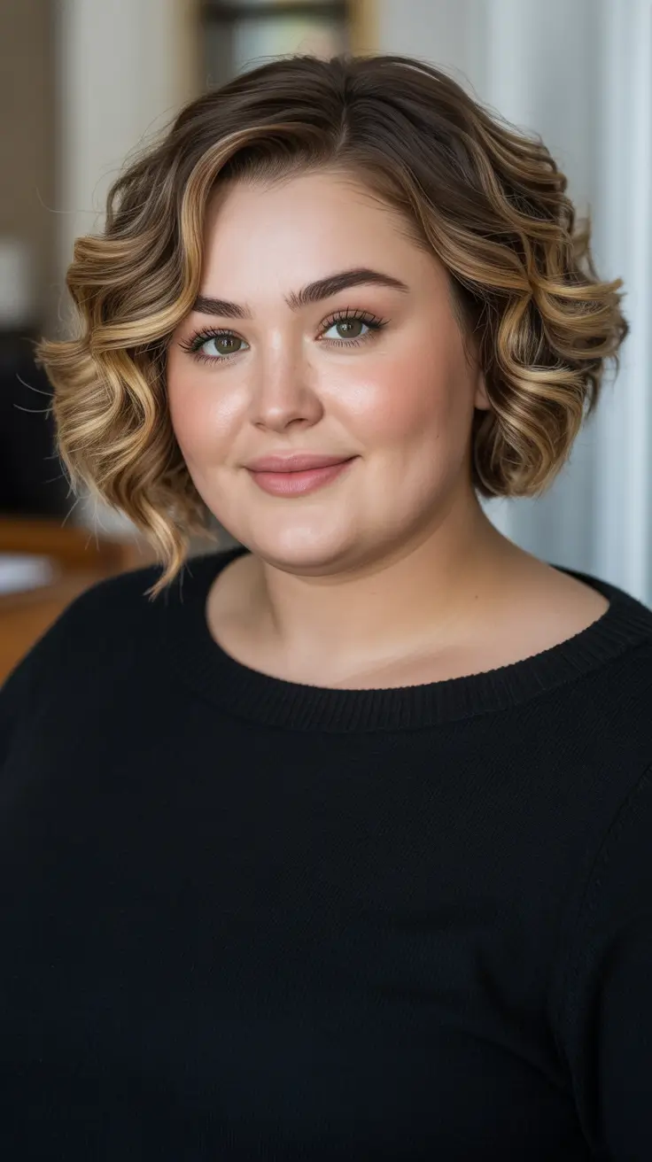 Best Haircuts For Plus Size Women 2026 - Bouncy Curly Bob With Bright Highlights