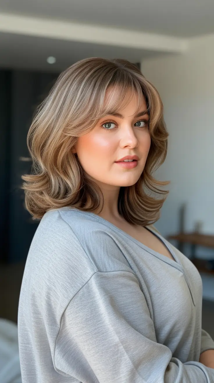Best Haircuts For Plus Size Women 2026 - Feathered Medium Cut With Soft Bangs