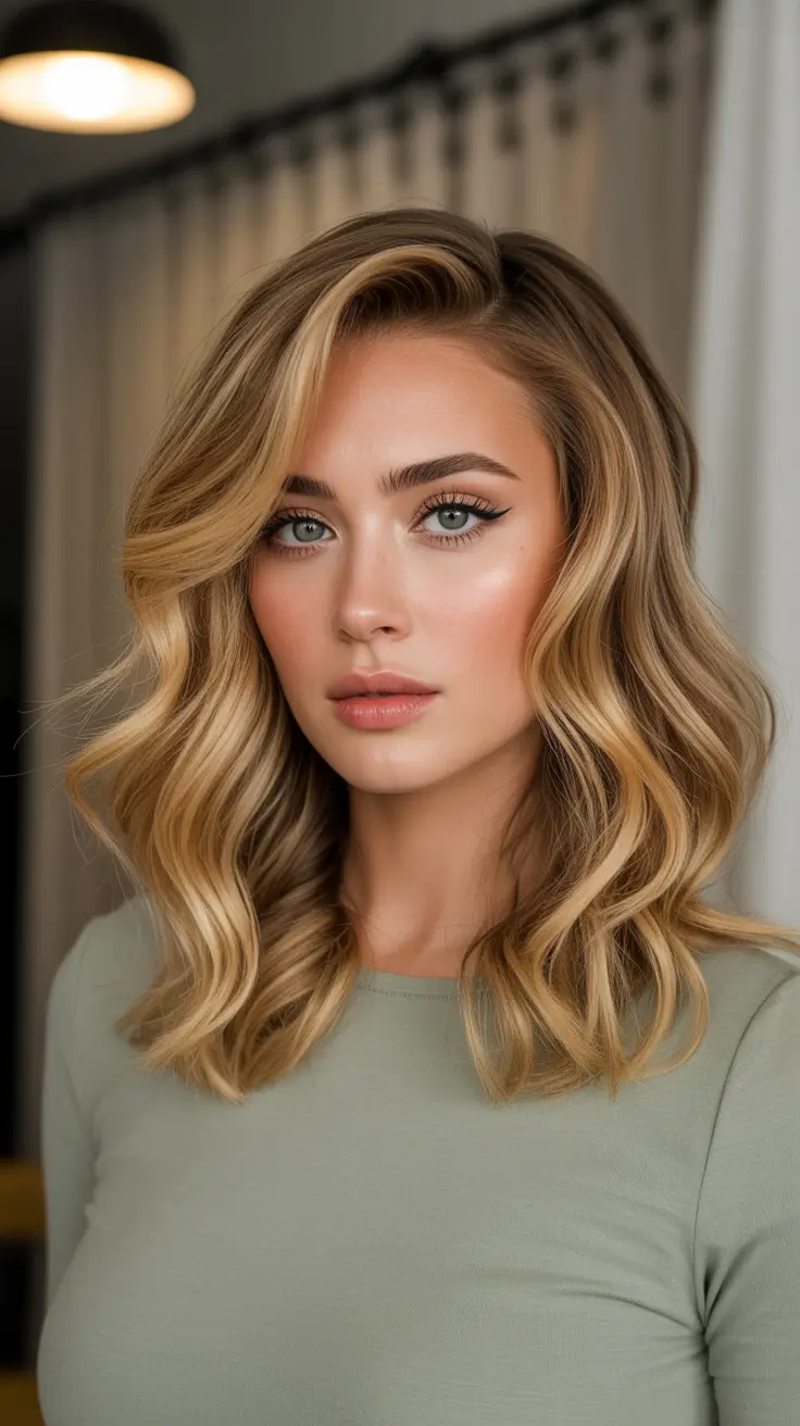 Honey Blonde Hair Color 2026 Glam Honey Blonde Waves With Caramel Depth