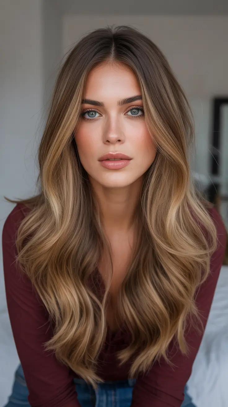 Honey brown hair color 2026 - warm and radiant - Caramel Balayage Lengths With Lived In Roots