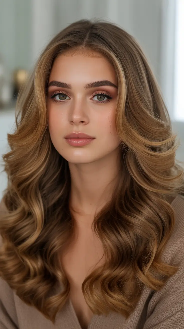Honey brown hair color 2026 - warm and radiant - Glam Honey Curls With Soft Volume