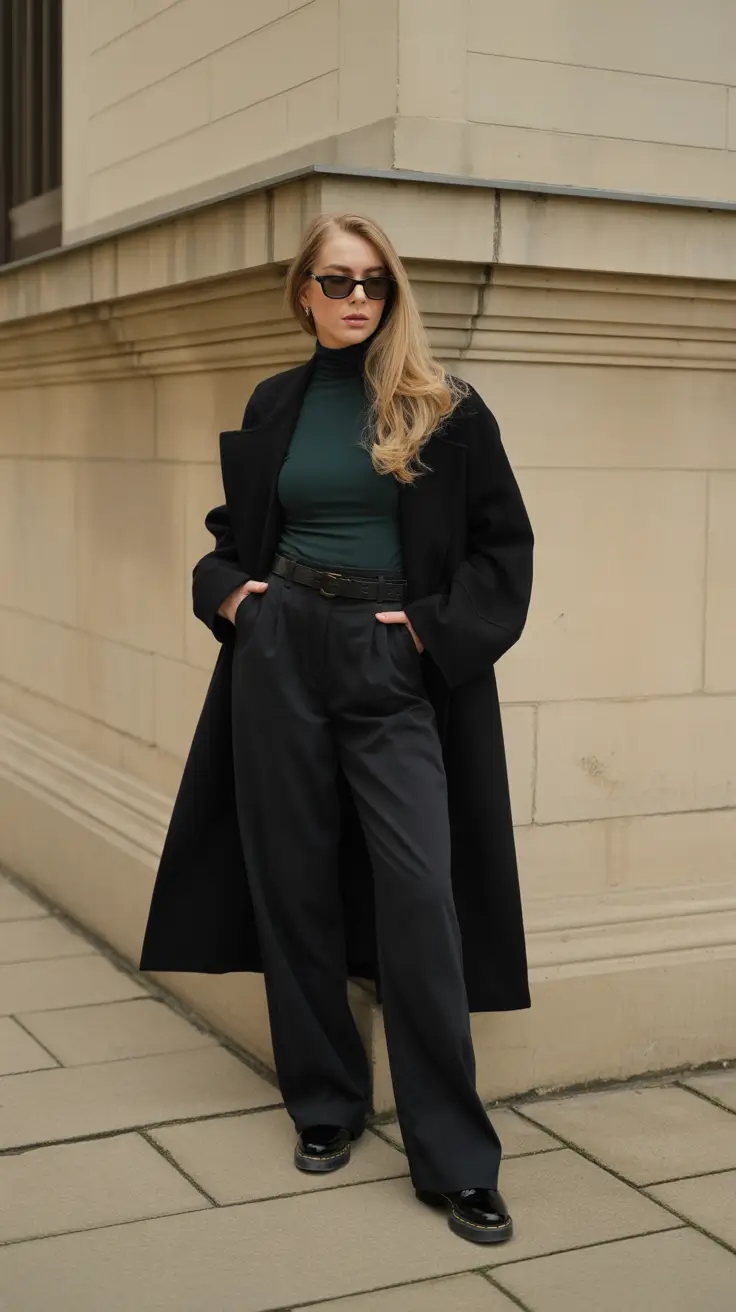 New York Street Style 2026 - Monochrome Winter Tailoring With A Forest Pop