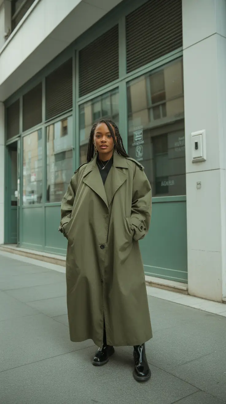 New York Street Style 2026 - Olive Trench Drama On A Rain-Ready Day