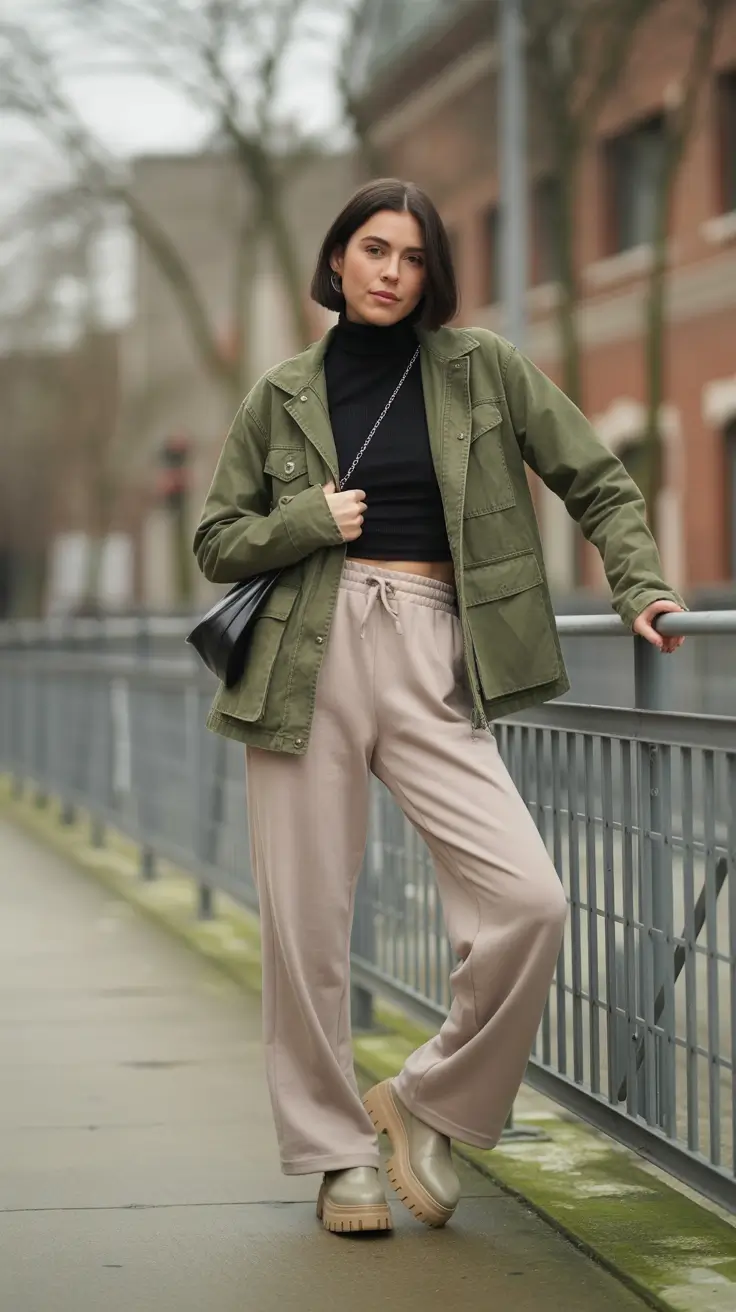 New York Street Style 2026 - Utility Jacket Meets Cozy Track Trousers