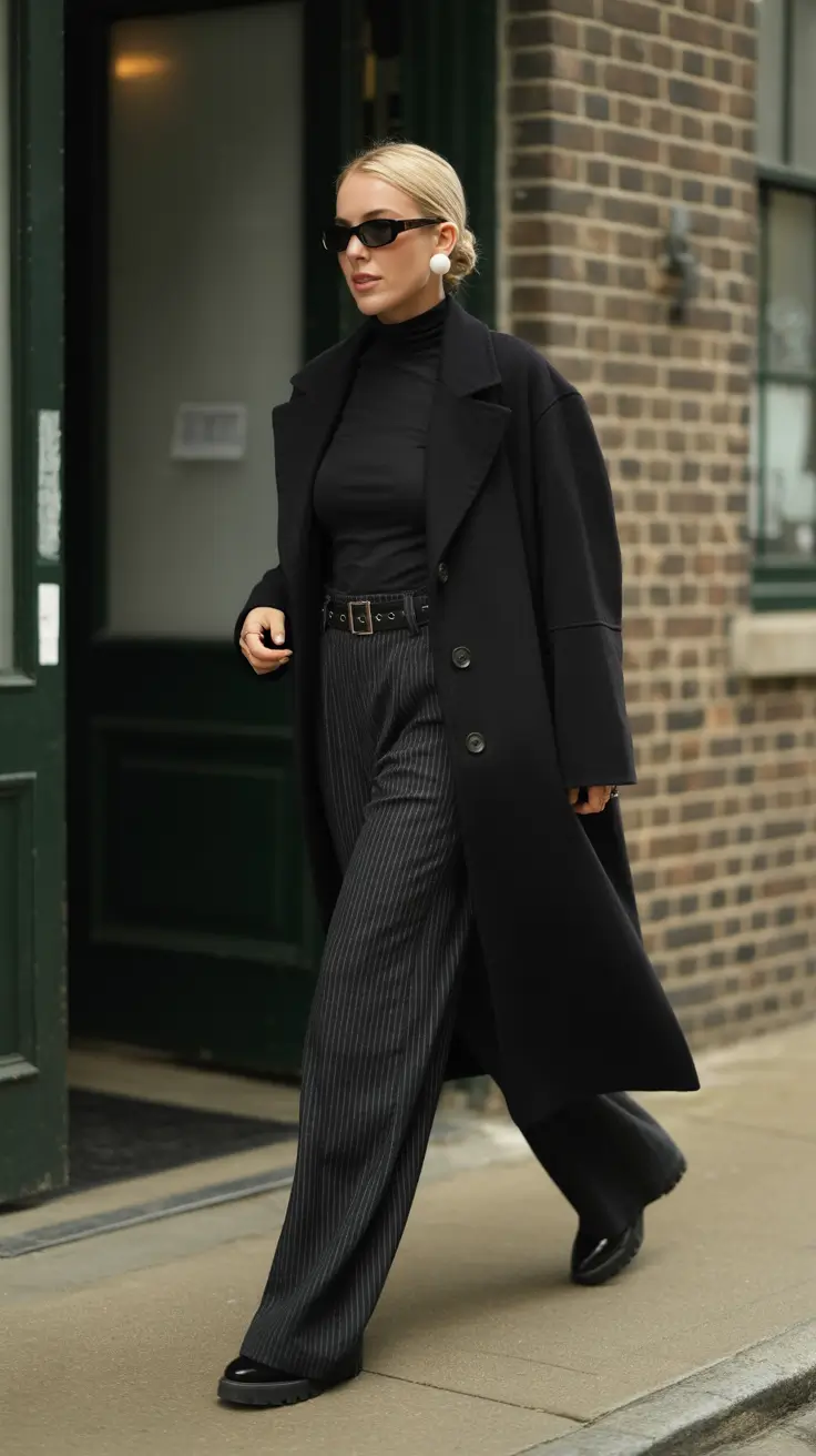 New York Street Style 2026 - Pinstripes In Motion, All-Black Confidence