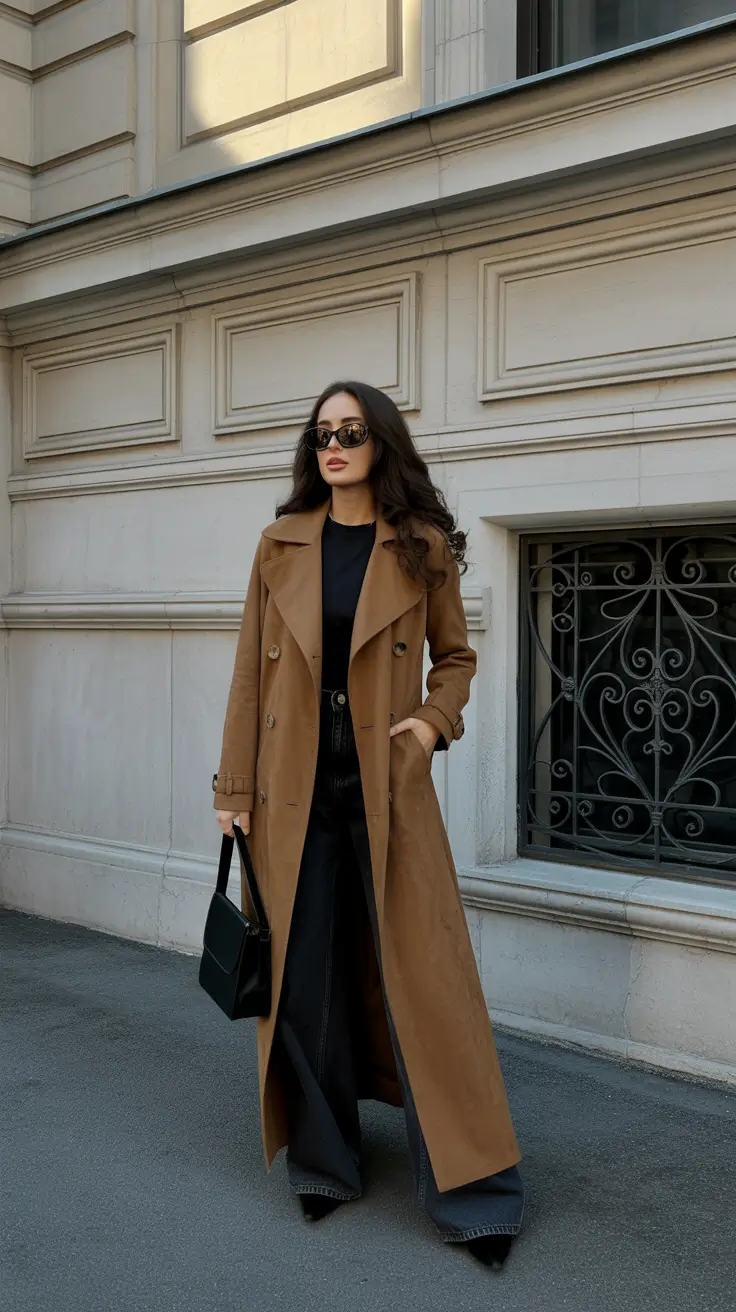 New York street style 2026 - Camel Trench, Black Base, Forever Chic
