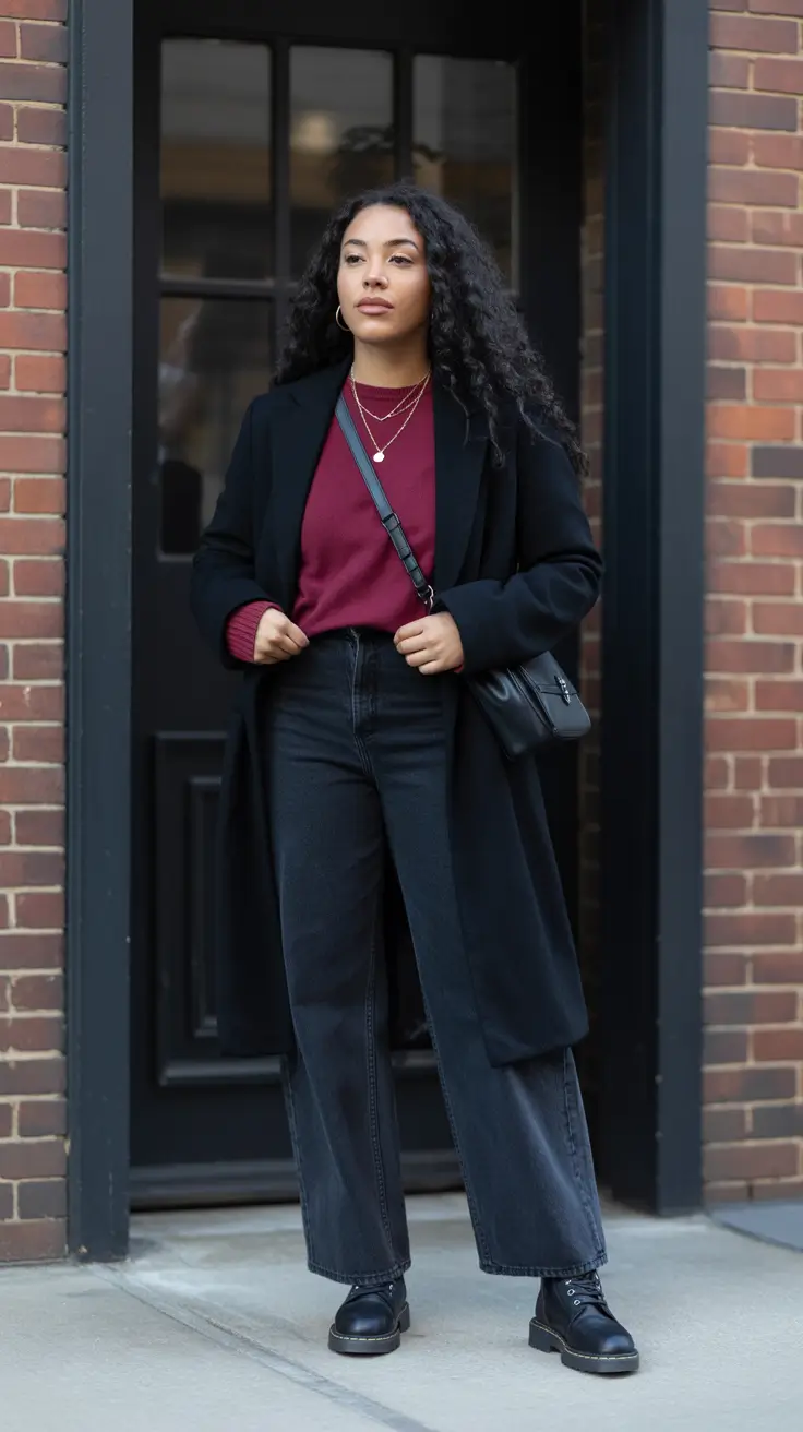 Outfit Ideas For Black Women 2026 - Cozy Burgundy Layers For Cold City Days
