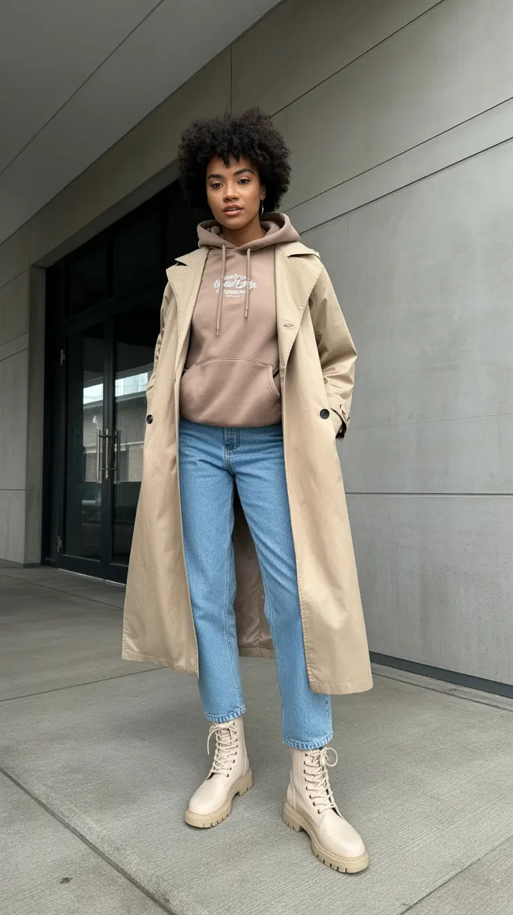 Outfit Ideas For Black Women 2026 - Trench Coat And Hoodie For Soft Street Ease