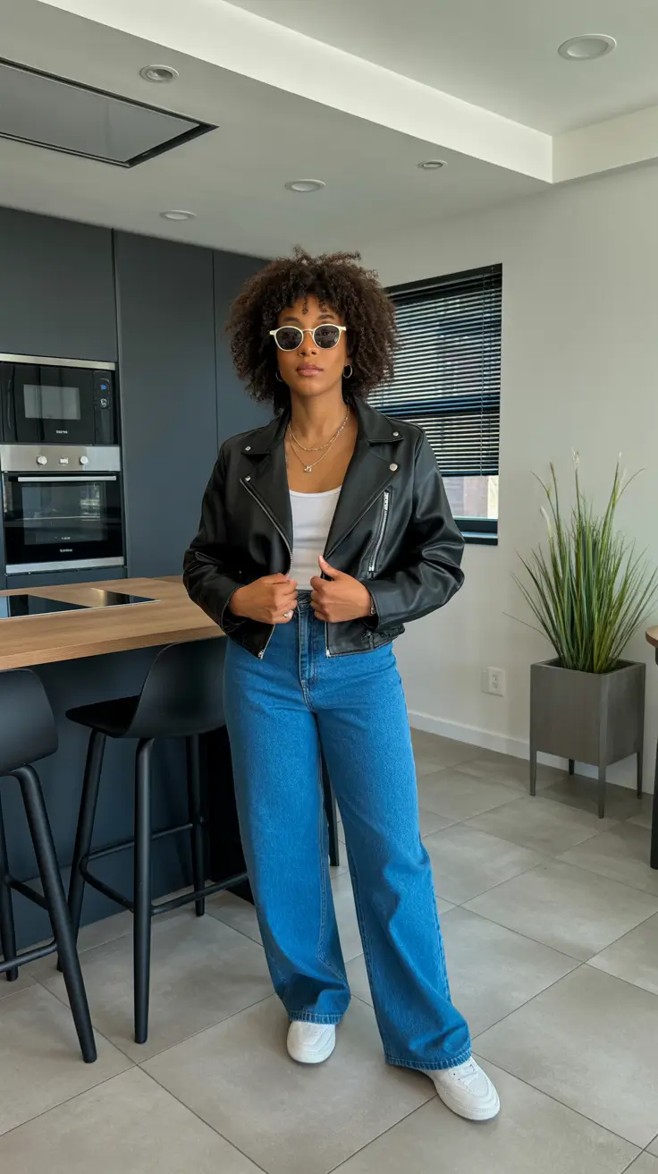 Outfit Ideas For Black Women 2026 - Leather Jacket And Blue Denim For Easy Cool