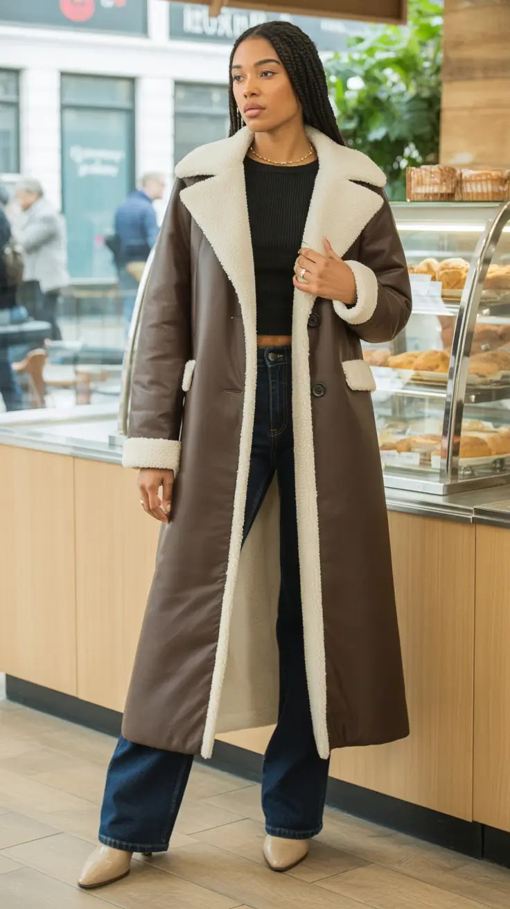 Outfit ideas for Black women 2026 - Long Shearling Coat For Cozy Coffee Runs