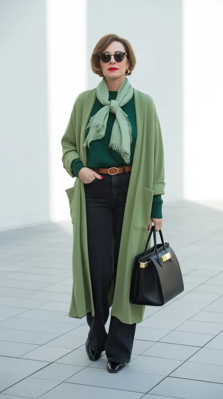 Chic outfits for women over 50 in 2026 - Layered Greens For Clever Spring Transitions