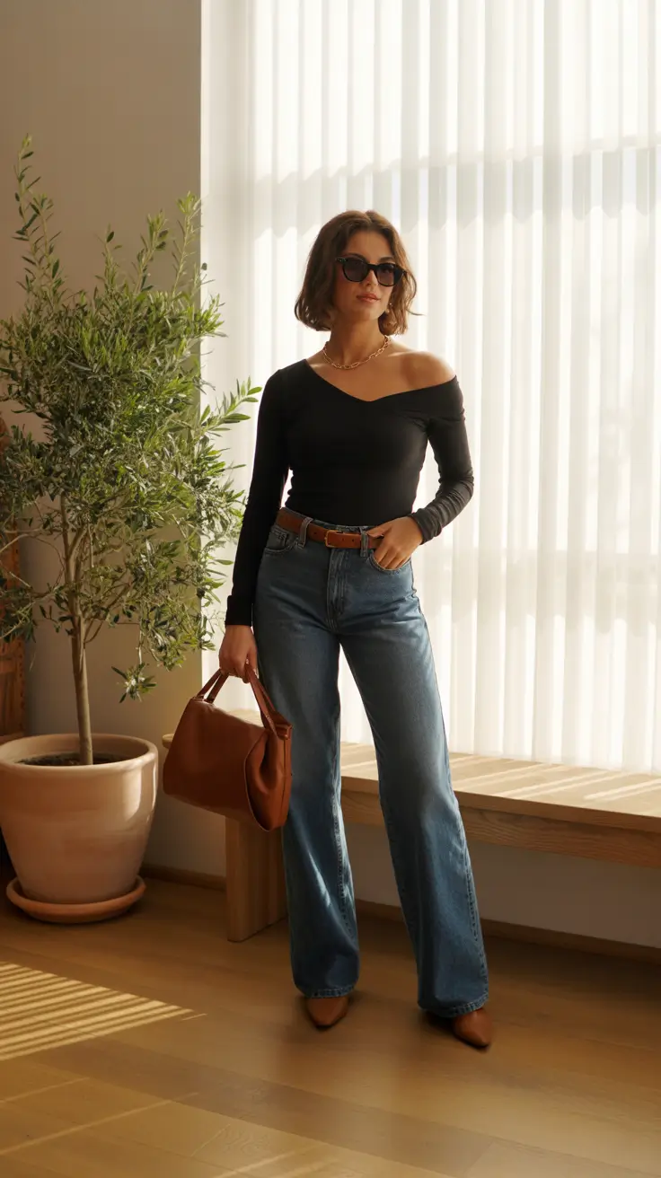 NEW outfit ideas 2026 - One-Shoulder Knit And '70s Denim