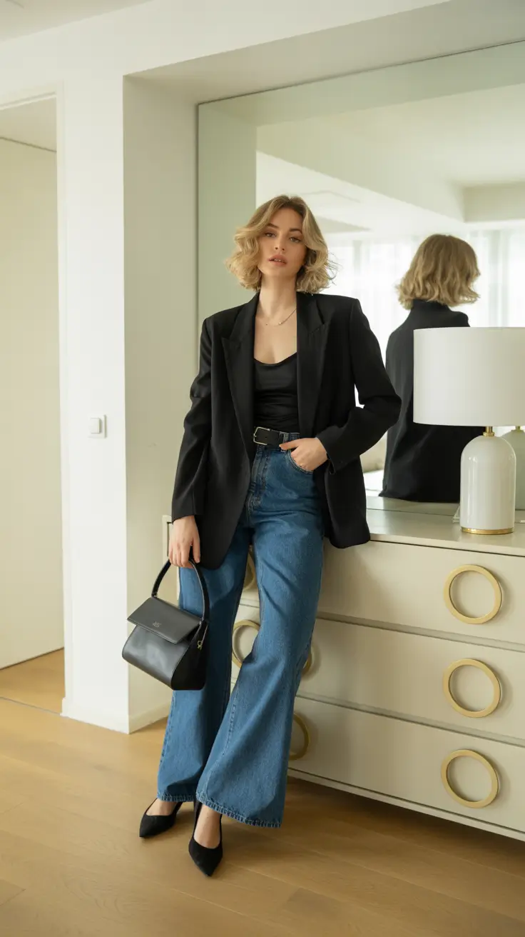NEW outfit ideas 2026 - Blazer And Wide-Leg Denim After Hours