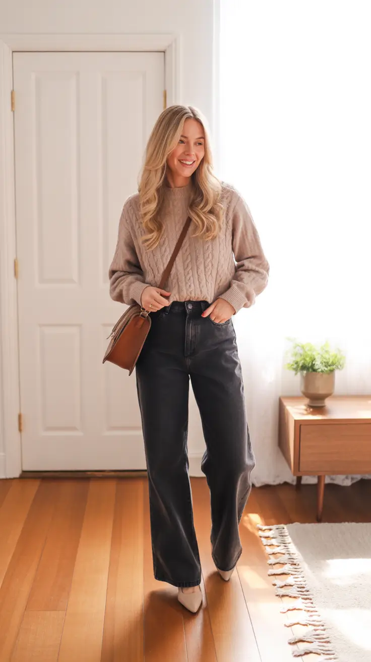 NEW outfit ideas 2026 - Soft Knit With Dark Denim Ease