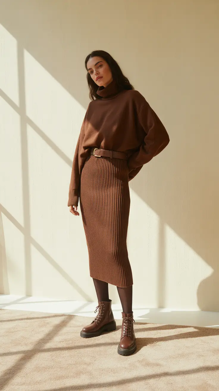 NEW outfit ideas 2026 - Monochrome Knit Skirt Power