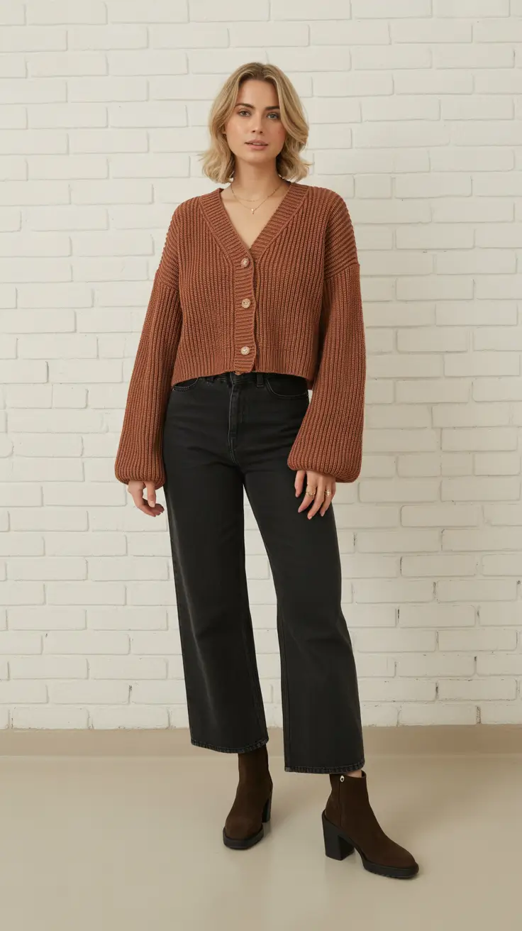 NEW outfit ideas 2026 - Boxy Cardigan With Cropped Denim