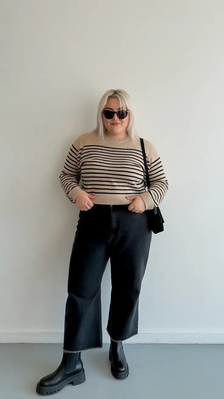 Plus-size Outfits For Women 2026 - Breton Stripes With Cropped Black Denim